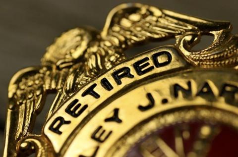 Retired Correction Officer Timothy Heaton receives his Retired Shield